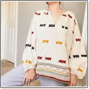 LOFT Cream and Red Blouse Elegant‎ 100% cotton Top